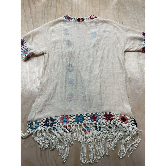 Boho Crochet Kimono Cardigan Fringe Open Front Festival Hippie Topper One Size - Picture 6 of 7